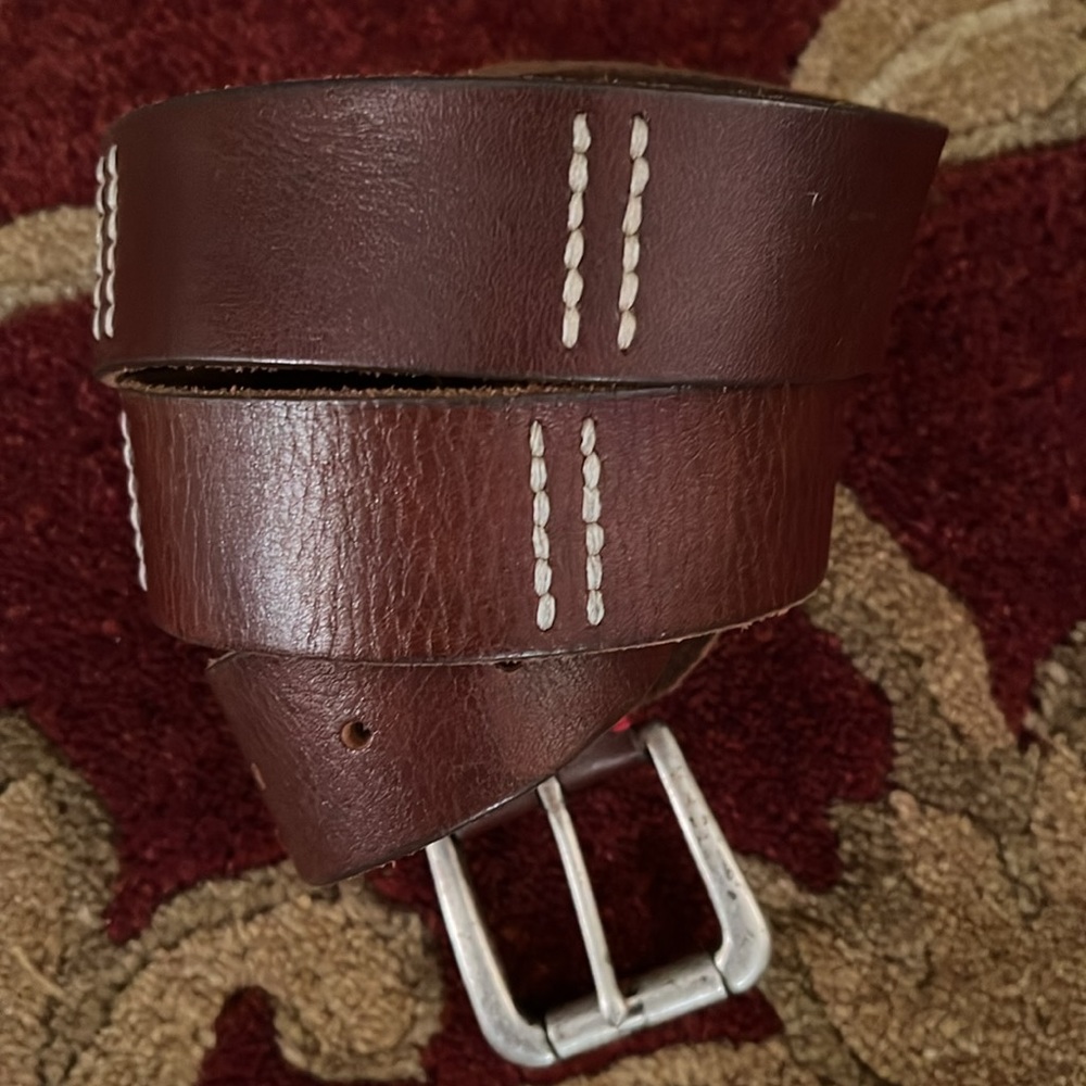 Lucky Brand Men’s Brown Leather Belt Distressed Silver-Tone Brass Buckle 38”